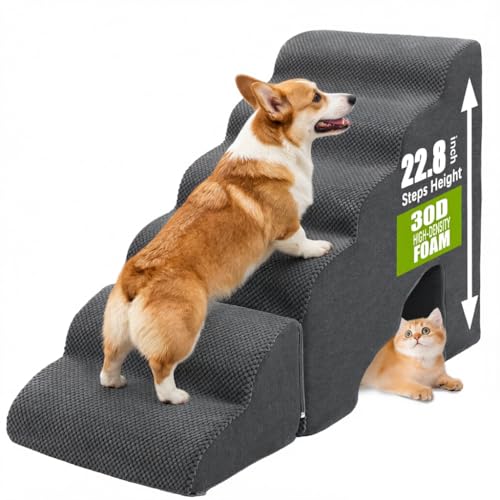 Dog Stairs for Small Dogs for Beds Up to 25" (Grey 22.8" H)