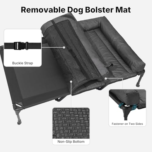 Outdoor Elevated Dog Bed with Waterproof Bolster Cushion (Black / 59.0"L x 37.5"W x 9.0"Th)