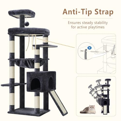64.2" Heavy Duty Cat Tree for Large Cats with Wide Base HCT027G (64.2 inch / Smoky Gray)