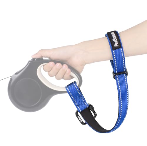 Dog Leash Wrist Strap with Lockable Clip for Dog Retractable Leash (Blue / 1 Pack)