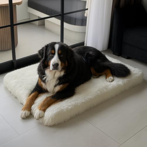 Faux Fur Orthopedic Rectangular Dog Bed (White / XL)