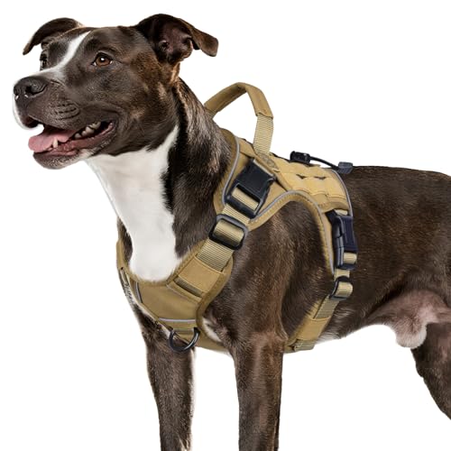 Tactical Dog Harness for Medium Dogs (Khaqi / Medium: 30-50 lbs (Chest:24-28",Neck:17-19"))
