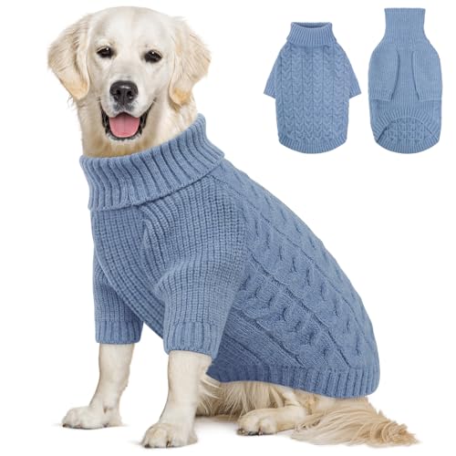 Large Dog Christmas Sweater Warm Soft Cable Knit Dog Sweater (Large / Blue)