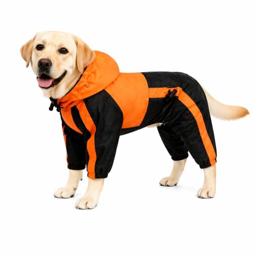Dog Hooded Raincoat (L-L (Large Dog ~60lbs) / Orange)