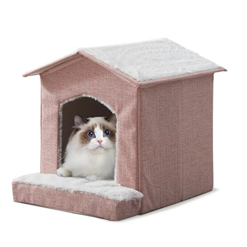 Cat Beds for Indoor Cats (Pink / 13.7"D x 13.4"W x 16"H)