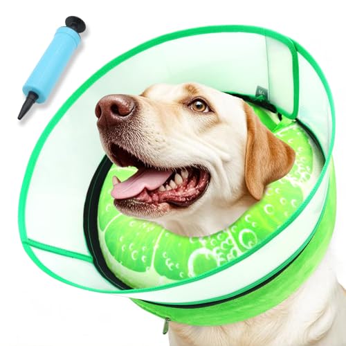 Upgraded Inflatable Dog Cone Collar to Stop Licking (M+ (Neck: 11-14") / Lime)