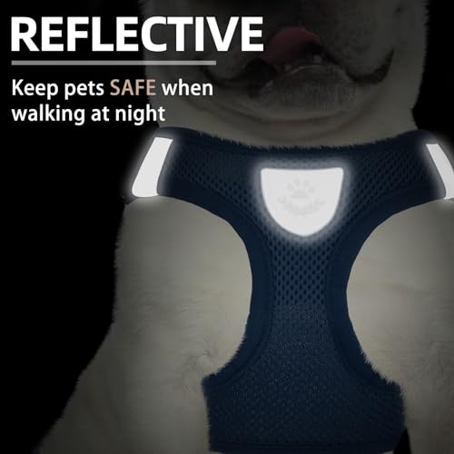 Dog Harness Collar and Leash Set No Pull for Small Medium Sized (Solid NavyBlue / S (CHEST 14.5"-16"))