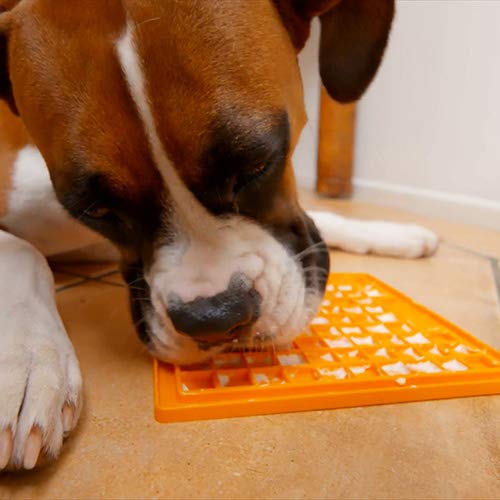 Classic Playdate Slow Feeder for Dogs Lick Mat Boredom Anxiety Reducer Perfect for Food Treats Yogurt Liquid Food Peanut Butter Fun Alternative to a Slow Feed Dog Bowl (Orange)