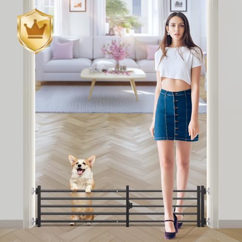Indoor Dog Gate with Door (Black / 10''H × 34''- 55''W)