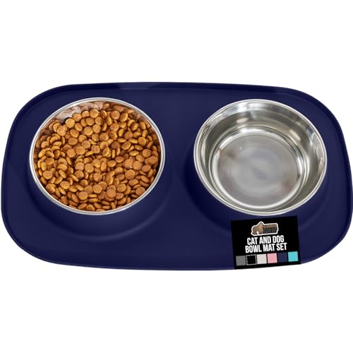 Dog Bowl Set with Feeding Mat (Navy / 1 Cup Bowls)