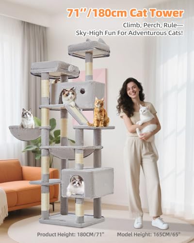 Cat Tree 71 in Extra Large Cat Tower for Inddor Cats (Light Gray / 71 Inches)