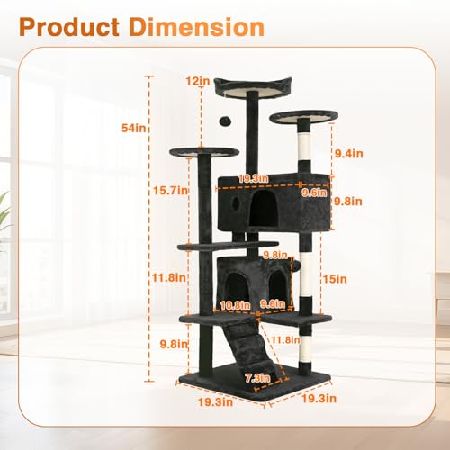54" Cat Tree Tower (Dark Gray)