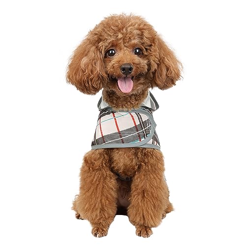 Dog Raincoat for Small Dogs Puppies Waterproof Jacket Hooded Rain Coats with Reflective Strips Leash Hole & Poncho Adjustable Fit (Khaki Plaid / Small)