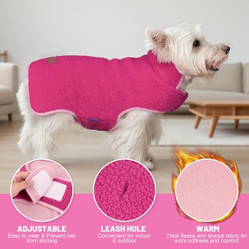 Sherpa Dog Coat Reversible Dog Jackets for Small Dogs (Large (16-21lbs) / Fuchsia)