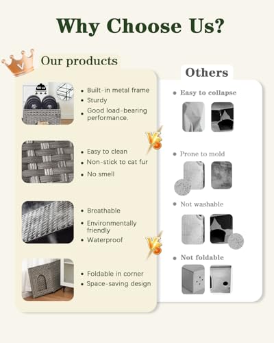 Cat Houses for Indoor Cats Extra Large Double Cat Cave (Gray / Rectangle-XL)