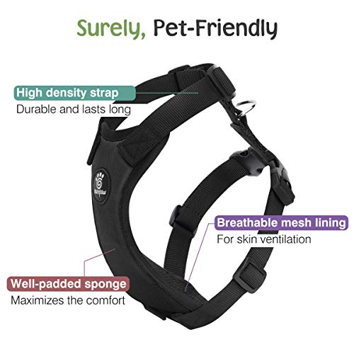 Dog Seat Belt Vest Harness for Car (Black / S (Chest: 16.5-21.7", Neck: 8.7-13.8"))