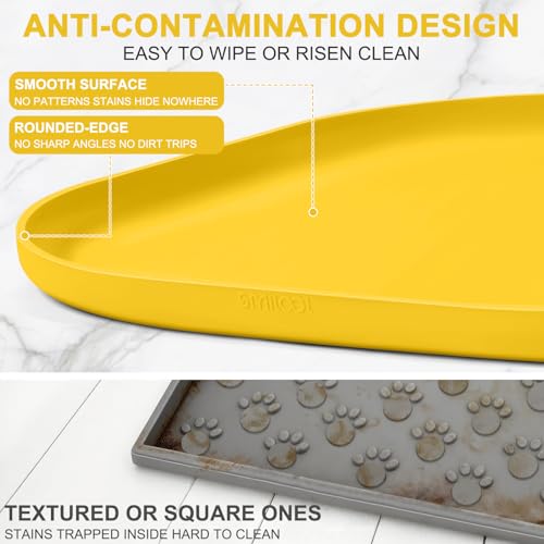 Waterproof Silicone Pet Food Mat with Raised Edge for Dog & Cat (Vivid Yellow / 12"L x 12"W)