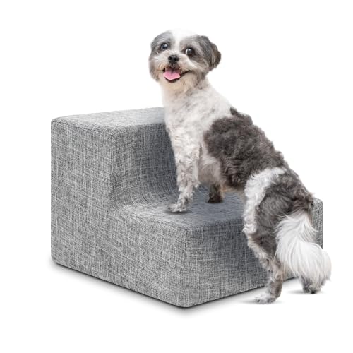 Dog Stairs & Steps (Ash Gray Linen / H: 12 Inches)