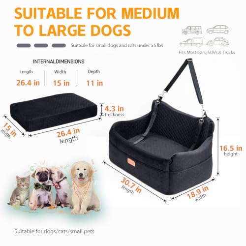 Dog Car Seat for Large Dogs up to 55 lbs (Black / L)