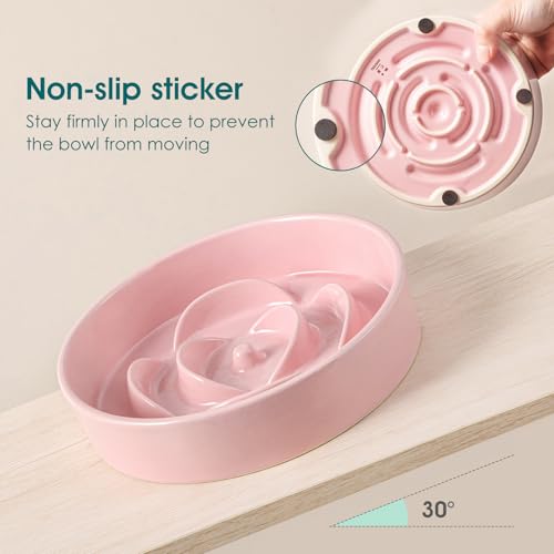 Ceramic Slow Feeder Dog Bowl (S - 0.6 Cups / Pink)