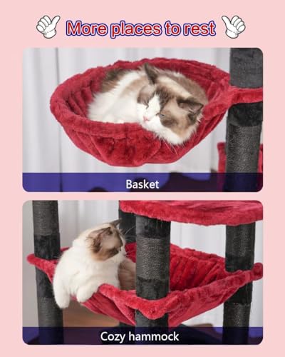 Cat Tree 74" Tower for Large Cats (74 inch / Black and red)