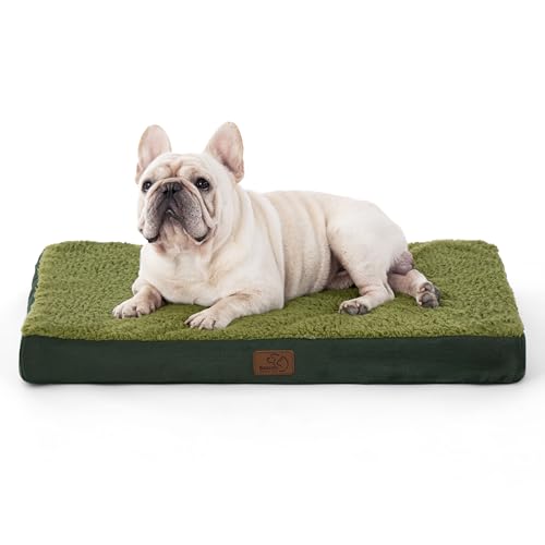 Washable Dog Bed Medium Size Dog with Comfy Sherpa (30"L x 20"W x 3"Th / Dark Green)