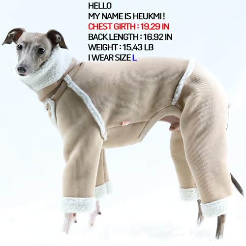 D Doggy Star Italian Greyhound Cold Weather Coat Warm Fleece Corduroy Sweater Turtleneck Onesie Clothes Whippet for Dog (2XL / Corduroy Beige)