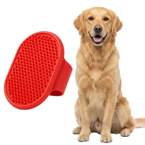 Rubber Pet Grooming Brush for Dogs & Cats (Red)
