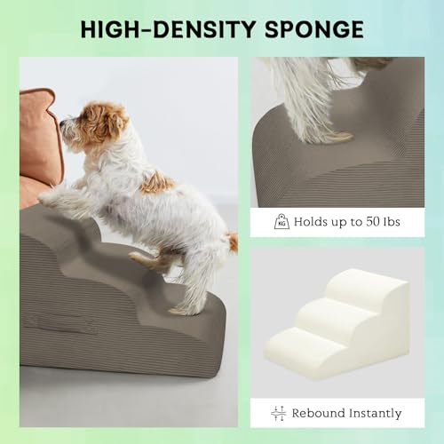 3 Step Dog Stairs Pet Ramp for High Beds (Light Brown / 3-Step 16"H)