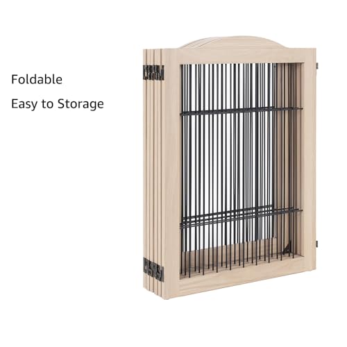 132" Extra Wide Dog Gate and Pet Playpen with Walk Through Door (Nature / 132"W×31.5"H)