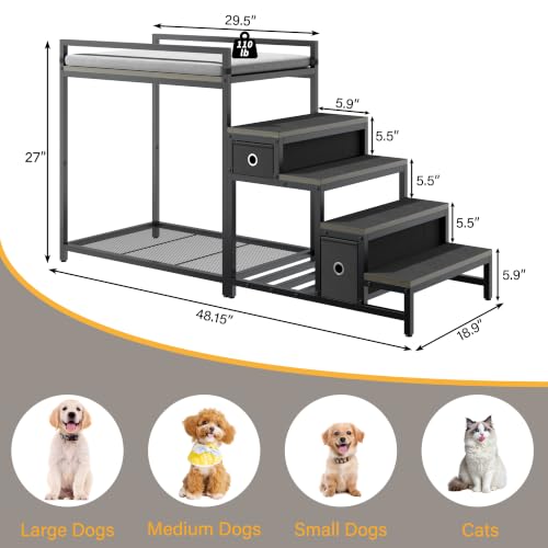 Pet Bunk Bed with Stairs and Storage (Grey)