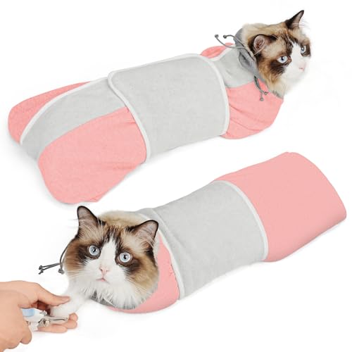 Cat Grooming Wrap for Cutting Nails (M: ( 12-17LB ) / Pink)