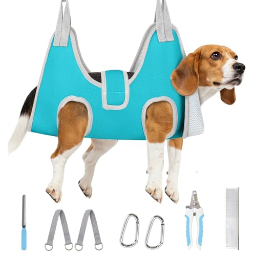 Dog Grooming Hammock for Large Dogs (L（ Legs Spacing：10.2"-18.0" / Max W：60LBS） / Blue)