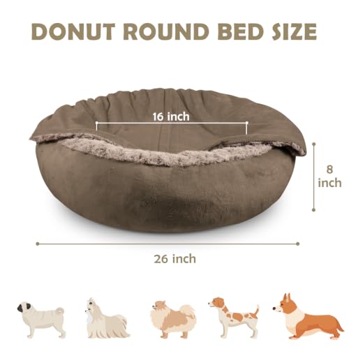 Small Dog Bed Cat Bed with Hooded Blanket (M(26" x 26" x 8") / Dark Brown)
