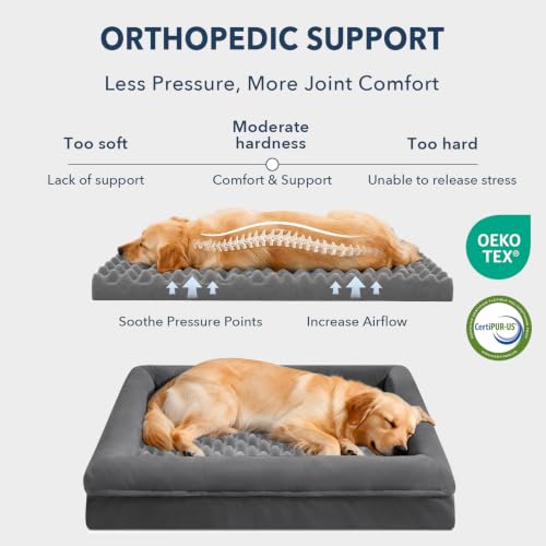 XL Orthopedic Dog Bed Waterproof for Extra Large Size Dogs (Dark Grey / 41.0"L x 29.0"W x 7.5"Th)