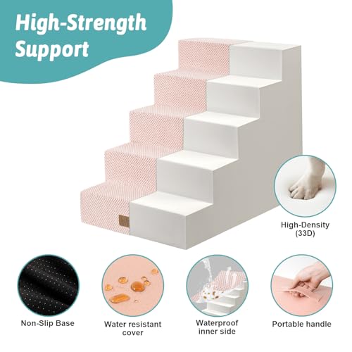 Dog Stairs for Small Dogs (Pink / 19.7x29.5x23.6 inch)