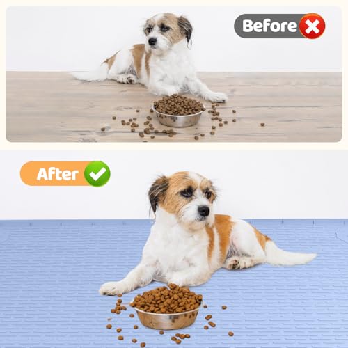 Dog Food Mat 40''x28'' Extra Large Dog Mat for Food and Water (40"L x 28"W / Blue)