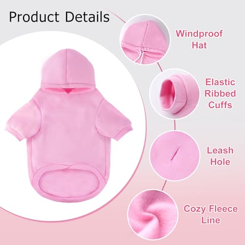 Dog Basic Hoodie Soft Dog Clothes Cold Weather Sweaters for Medium Large Dogs Cozy Fabric Warm Sweatshirt with Leash Hole for Boys (Pink / S(Back: 12.6",Chest:18.11", 5-10 lbs))