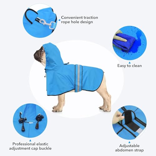 Dog Raincoat Reflective Waterproof Hooded Pet Rain Jacket (Blue / XX-Large)