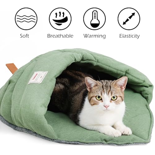 Cat Sleeping Bag Cave Bed with Non (Green / M)