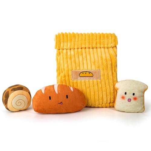 Squeaky Hide and Seek Dog Toys for Small and Medium Dogs (Bread)