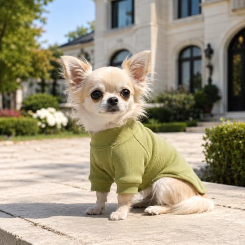 Ribbed Dog T Shirt Cotton Knitted Dog Sweaters for All Season Pet T (XS (for Mini Dog) / Chartreuse)