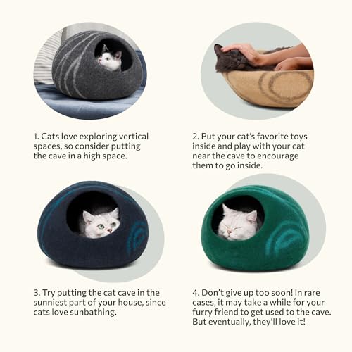 Cat Cave Merino Wool Bed for Indoor Cats (Beige / Medium)