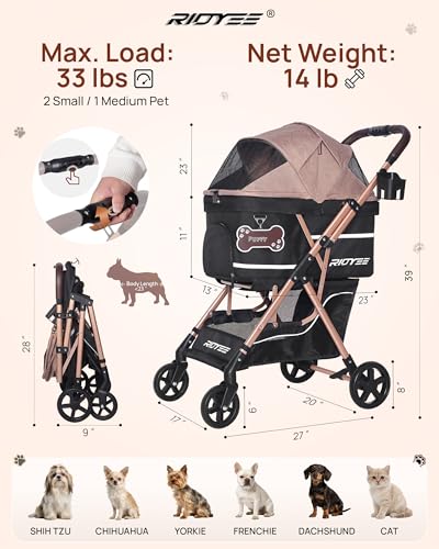 Foldable Dog Stroller for Small & Medium Dogs & Cats up to 33 lb