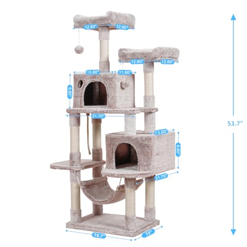 Cat Tree Tower with Sisal Scratching Posts (53.7 Inches / Muchroom)
