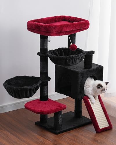 Cat Tree Tower with Large Bed (35.4 inch / Black and Red)