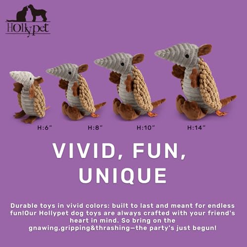 Armadillo Squeaky Dog Toys for Medium Large Dogs (10 IN / Light Brown)