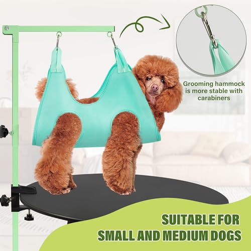 Dog Grooming Arm with Pet Grooming Hammock (Green)