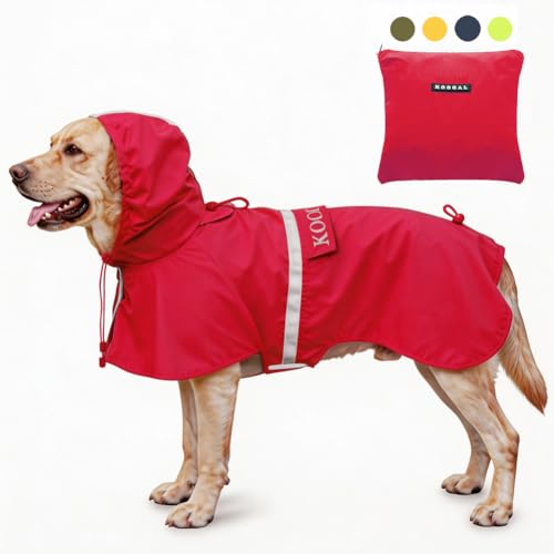 Dog Raincoat Waterproof Hooded (Red / 4XL-Fit for 50 to 77 pounds)