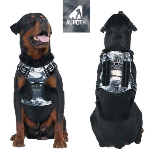 Tactical Dog Harness for Large Dogs (Black Ink / XL(Neck:20-31",Chest:26-42"),75-135 lbs)